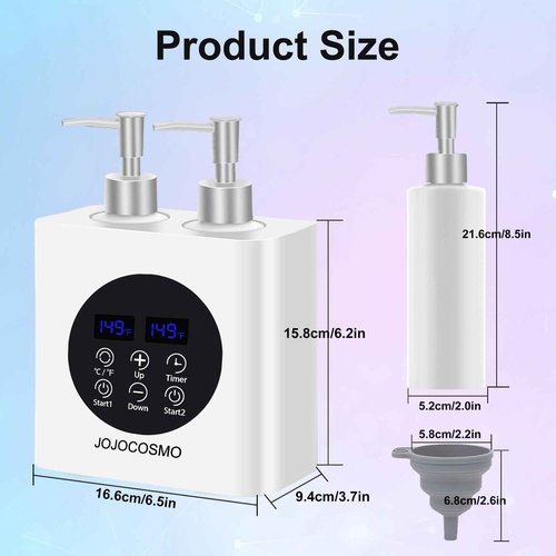 JOJOCOSMO New Dual Control Massage Oil Warmer with Four Body Liquid Bottle Dispensers, Shampoo Heater Form 86 to 149 ℉, Reserve Heating time, for Salon, Home,SPA Essential Oil Lotion Warmer