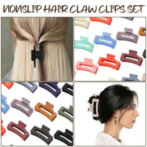Tigeen 34 Pcs Hair Clips, Square Claw Clips for Women Girls, 3.3" Medium Non Slip Rectangular Matte Claws Accessories Jumbo for Thin Hair