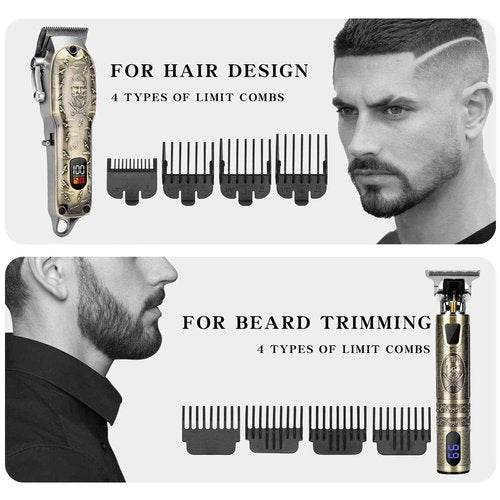 LQT Professional Hair Clipper Set, Digital Display Trimmer Kit with Accessories, Barber Case and Cape, Vintage Design