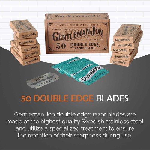 Gentleman Jon Deluxe Shaving Collection - Safety Razor Shaving Kit & 50-Pack Platinum Double Edge Razor Blades - Complete Wet Shave Set for Men - Effortless, Smooth, and Comfortable Shaves