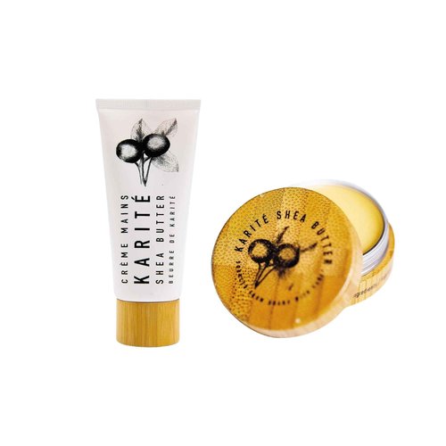 Karité Nourishing Hand Cream & Lip Balm Travel Collection - Shea Butter, Organic Jojoba & Rosehip Oil Blend - Bliss for Dry Lips & Hands - Intense Hydration, Cruelty-Free, Hypoallergenic Vegan Lip & H