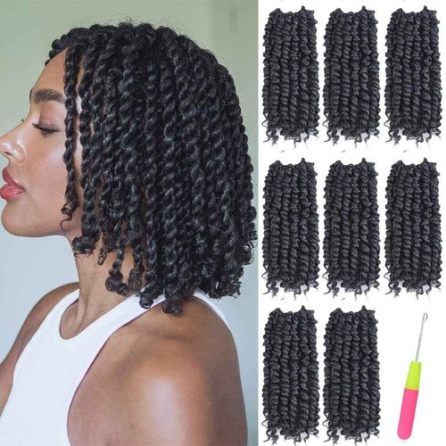 Short Passion Twist Hair 8 Inch, 8 Packs Pre-twisted Passion Twists Crochet Hair for Black Women Pre-looped Synthetic Crochet Braids(8 Packs,1B#)