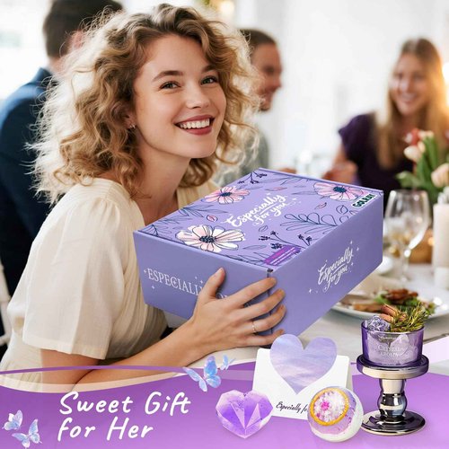 Golray Lavender Gifts for Women Friendship Gift Basket, Purple Dream Healing Fireless Aromatherapy/Thermos Set, 30th 40th 50th Women Self Care Spa Birthday Christmas Gifts for Her Sister Mom