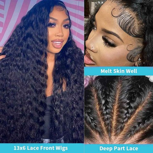 Cfaimity Deep Wave Lace Front Wigs Human Hair Pre Plucked 30inch 13x6 Deep Wave HD Lace Frontal Wig With Baby Hair 180 Density Glueless Deep Curly Human Hair Wigs for Women