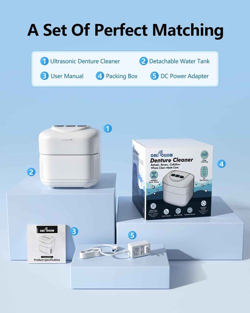 THISONG Ultrasonic Retainer Cleaner Machine 45kHz Dental Ultrasonic Retainer Cleaner for Dentures & Mouth Guard Cleaning for Whitening Trays, Toothbrush Heads, Diamond, Jewelry