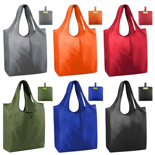 BeeGreen Colorful Kitchen Reusable Grocery Bags - Heavy Duty Foldable Polyester Shopping Bag With Handles, Bulk Travel Tote Bag with Pockets for Women Cloth Reusable Gift Bags