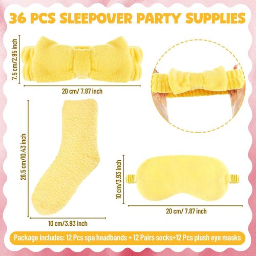 Yearntown 36 Pcs Sleepover Party Supplies for Women Spa Headbands Plush Eye Masks Fuzzy Socks for Slumber Party Favors Sleepover Shower Gifts
