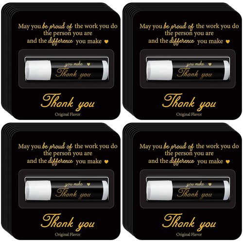 Sacubee 30 Pack Christmas Employee Appreciation Gift Lip Balms Bulk Staff Teacher Team Volunteer Thank You Gift Thanksgiving Christmas Appreciation Party Favor for Women Men(Cool,Black Gold)