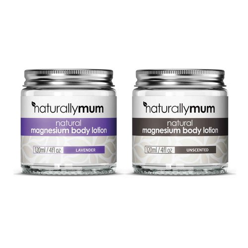 NaturallyMum Magnesium Body Lotion Bundle | Support for Sleep, Heart, Bone, Nerve, Gut and Muscle Health | Topical Cream Safe for Kids | Lavender & Unscented | 2 x 4 fl oz