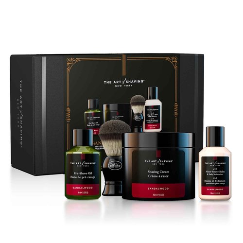 The Art of Shaving Sandalwood Shaving Kit for Men - The Perfect Gift for The Perfect Shave with Shaving Cream, Shaving Brush, After Shave Balm, & Pre Shave Oil,4 Piece (Pack of 1)