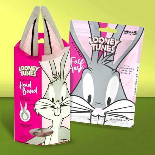 MAD BEAUTY, Warner Bugs Bunny Looney Tunes Headband, Keeps Hair Neatly Tucked Away Out of Face, Strawberry Face Mask, Revitalize Skin for a Glowing Look, Great Gift, Value Pack