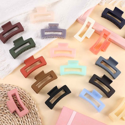 Tigeen 34 Pcs Hair Clips, Square Claw Clips for Women Girls, 3.3" Medium Non Slip Rectangular Matte Claws Accessories Jumbo for Thin Hair