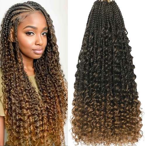 Drehande Goddess Box Braids Crochet Hair 24 Inch 120 Stands Boho Crochet Box Braids with Curly Ends 8 Packs Boho Box Braids Crochet Hair Extensions