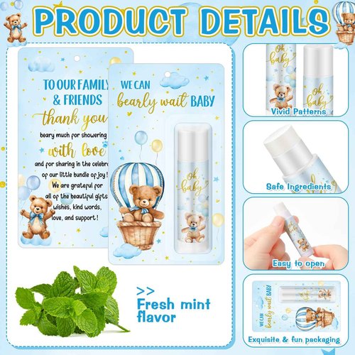 Dansib 50 Pack Bear themed Baby Shower Favor Baby Shower Lip Balm Party Gifts for Guest Games Prizes Friends Gender Reveal Girls Boys Halloween Thanksgiving Christmas