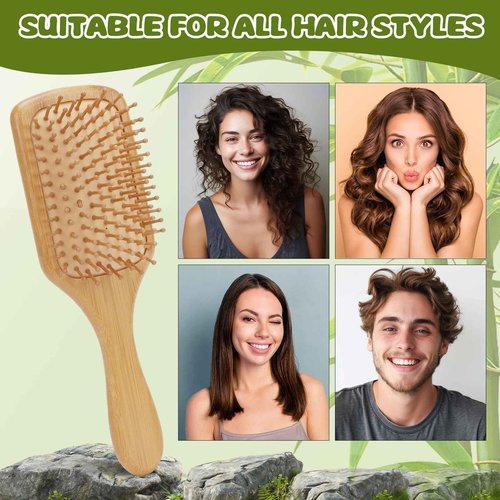 SAYAYA 8 PCS Bamboo Hair Brush for Hair Growth Natural Bamboo Paddle Hairbrush with 12 Multicolor Pens Massaging Scalp Brush for Women Men Kids Detangling Curly Thick Wavy Hair DIY Gift for Crafts