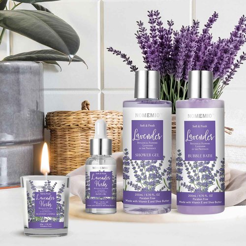 Spa Gift Basket for Women, 8pcs Lavender Spa Kit Set with Body Wash, Bubble Bath, Scrub, Bath & Beauty Skin Care Gift Sets, Christmas Gifts Set for Women, Her, Mom
