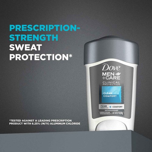 Dove Men+Care Deodorant, 96H Clinical Protection Antiperspirant, Clean Comfort 6-Pack – Prescription Strength Wetness Protection with ¼ Moisturizers, 1.7 Oz Ea