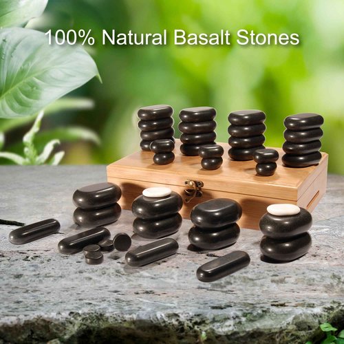 Master Massage 40-Piece Hot Stone Set – Black Basalt Lava Rocks for Full Body Massage Therapy