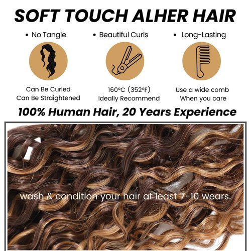 ALHER Water Wave Honey Blonde Highlight 4x4 Closure 18 Inch, 12A P4/27 Honey Brown Ombre Colored Wet and Wavy Free Part Melt 4x4 Lace Closure 100% Virgin Remy Human Hair Pre Plucked with Baby Hair