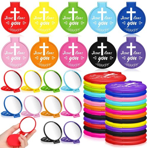 Yerliker 80 Pcs Christian Mini Compact Mirrors Bulk Christmas Jesus Loves You Cute Pocket Mirrors for Purses Inspirational Religious Gifts for Women Girls Coworkers Friends Employee