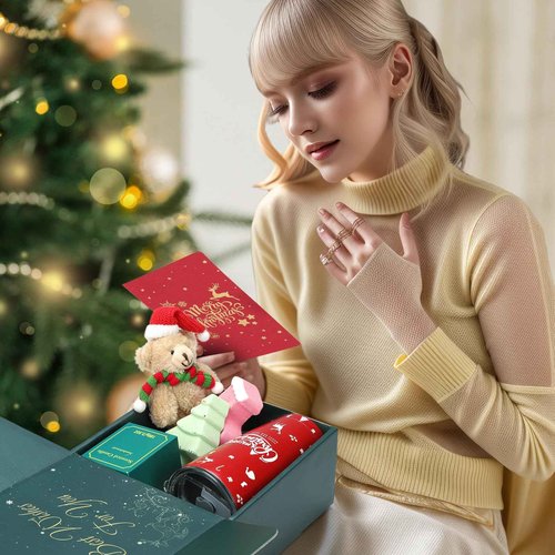 7Pcs Set for Women: Xmas Tumbler Holiday Gifts Basket, Relaxing Spa Gift Ideas for Mom, Grandma, Sister, Wife, Teacher, Friend