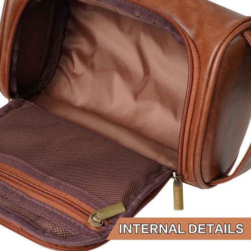 KaKuLan Travel Toiletries Bag for Men, Water-Resistant Dopp Kit, PU Leather Shaving Pouch Organizer, Men's Utility Organizer Bag, Multi-Compartment Travel Makeup Bag for Accessories