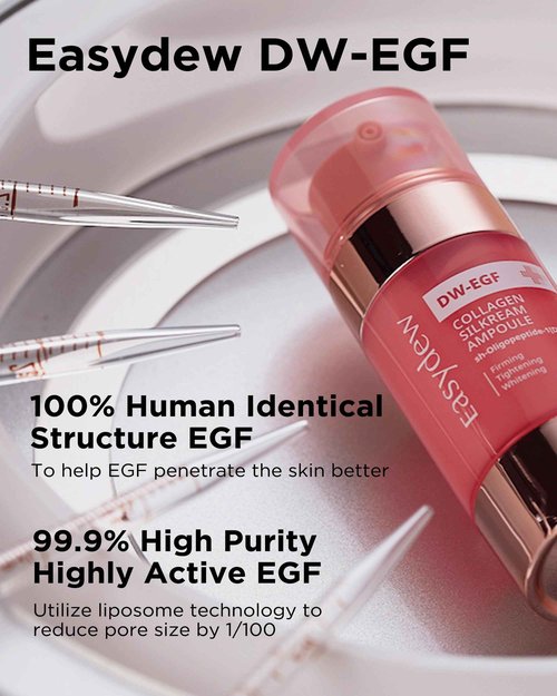 EASYDEW DW-EGF 55% Collagen Silkream Ampoule- Korean Facial Serum for Firmness & Elasticity with EGF Peptides, Amino Acids - Day & Night Age-Defying Silky Smooth Skincare, 1.86oz.