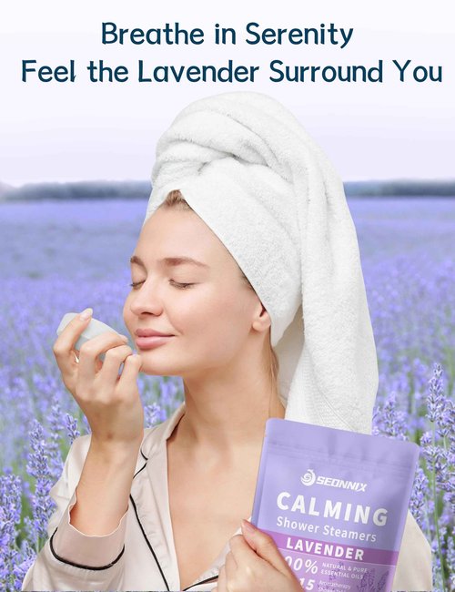 SEONNIX Shower Steamers Aromatherapy 15 Pack, Stress Relief & Self Care - Lavender Shower Bombs with Natural Essential Oil, Home Spa Shower Travel Essentials, Relaxation Birthday Gifts for Women & Men