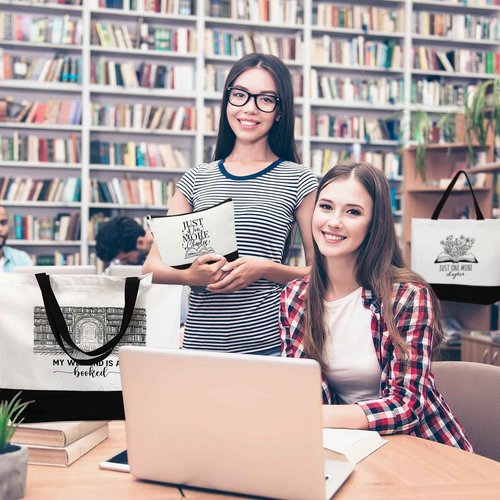 Locmeo 12 Pcs Book Club Gifts Book Tote Bag for Book Lovers Reading Quote Tote Bag Makeup Bag Reusable Cosmetic Bag with Metal Zipper Bookish Librarian Gifts for Women