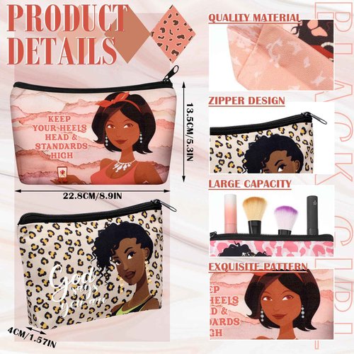 Talltalk 24 Pcs Makeup Bag Toiletry Canvas Zipper Makeup Bags Housekeeping Appreciation Gifts Cosmetic Pouch Reusable Multipurpose Organizer(Black,African Women)