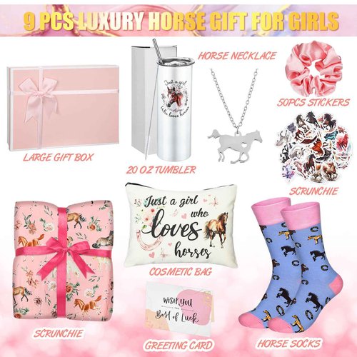 Roshtia 58 Pcs Horse Gift for Girls Women Horse Stuff Gifts for Horse Lovers Include Horse Tumbler Blanket Socks Necklace Stickers Accessories Christmas Birthday Gifts for Daughter Granddaughter