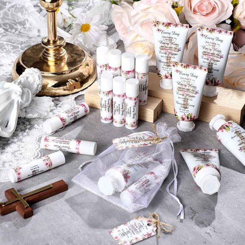 Swiffen 24 Sets Christian Hand Cream and Lip Balm Gift Set Christmas Christian Gift for Women Travel Size Hand Lotion Bible Verse Lip Balm Bulk for Baby Bridal Shower Mom Holiday Gift(Stylish)