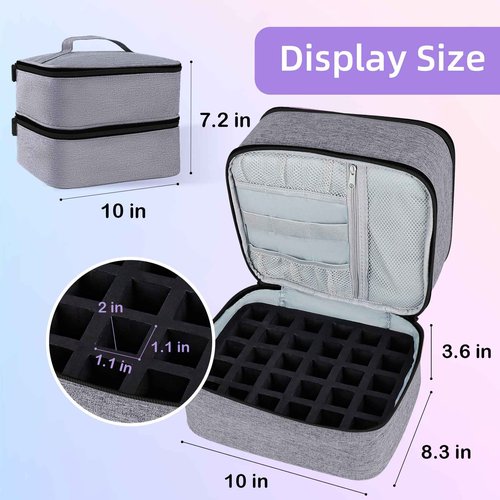 ALSLEA Nail Polish Organizer Holds 30 Bottles (15ml - 0.5 fl.oz) Double-layer Gel Nail Polish Kit Carrying Case, Nail Holder for Nail Lamp, Portable Nail Organizer and Storage for Nail Supplies (Gray)