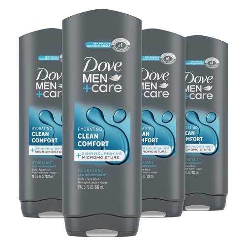 DOVE MEN + CARE Shower Tool for Stronger Skin - Active Clean Scrubs and Exfoliates, 4 Pack & Body & Face Wash