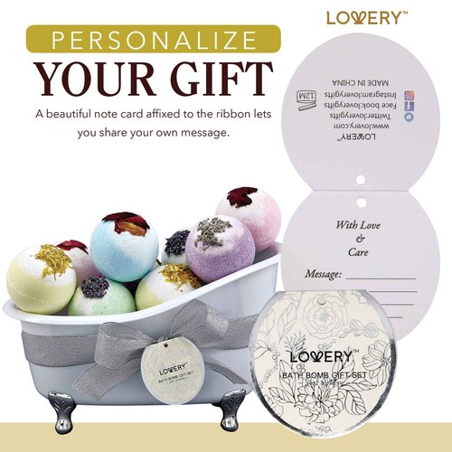 Bath Bomb Self Care Gifts for Women, White Elephant Gifts for Adults,10 Oversized Two Tone Bath Fizzies with Shea & Coco Butter Dry Flower Petals, Rich, Spa Bath Set in Cute Tub