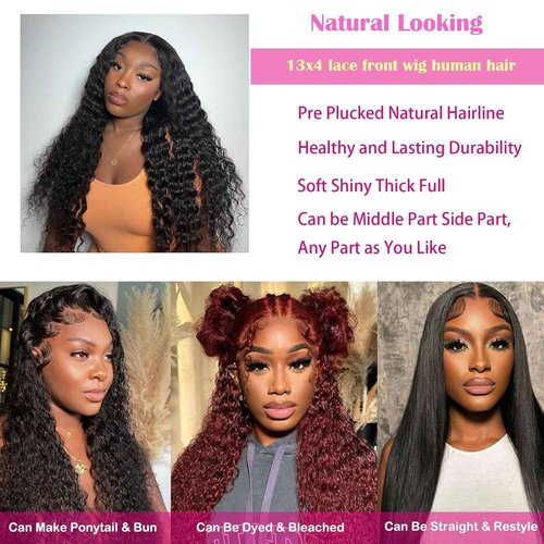 UTracycoy 30 Inch Lace Front Wig Human Hair Pre Plucked 180 Density 13x4 HD Transparent Deep Wave Lace Frontal Wigs for Black Women Deep Curly Human Hair Lace Front Wigs (30 Inch)