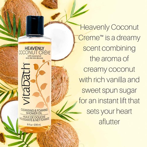 Vitabath Heavenly Coconut Creme Cleansing & Foaming Shower Oil Alluring Nourishing Body Wash & Hydrate - Daily Essential Dry Skin Quench for Women & Men - 8 fl oz