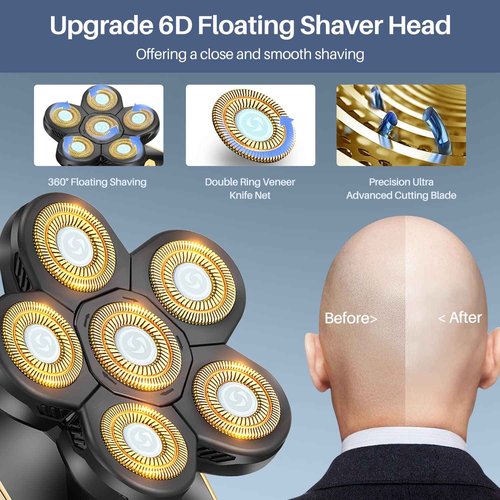 Head Shavers for Bald Men Rotary Electric Razor Cordless Electric Shaver Rechargeable Head Shaver Waterproof Mens Head Razor Multifunctional Shaving Grooming Kit for Balder