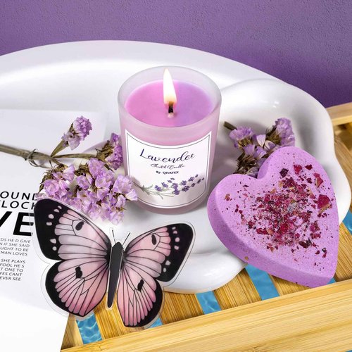 Qivatex Lavender Gifts Set for Women - Stress Relief Gift for Mom, Wife, Girlfriend, Sister, Bestie - Perfect for Birthdays, Christmas, Valentine's Day, White Elephant