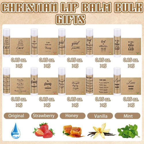 Dansib 50 Pack Christian Religious Gifts Bulk Lip Balms for Women Men Religious Church Party Favors Bulk Bible Verse Lip Balm with Scripture Inspirational Gifts for Coworkers Staff Employee
