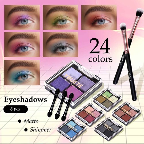 YBUETE Makeup Starter Set, Beginner Cosmetics Kit, Full Train Case, Eyeshadow, Blusher, Contour, Eyebrow Powder