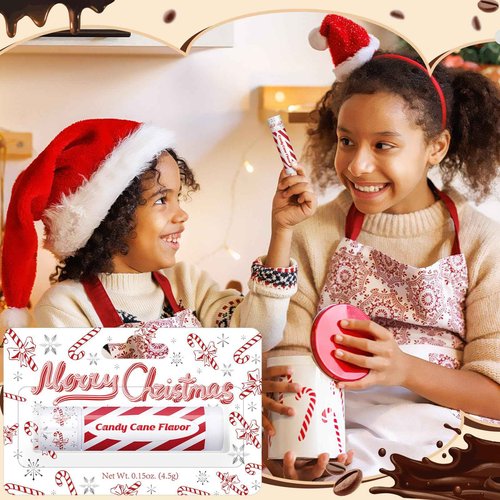 Sacubee 25 Pcs Christmas Peppermint Candy Flavor Lip Balms Bulk Peppermint Candy Gingerbread Hot Cocoa Cookie Cinnamon Flavor Lip Balms Christmas Party Gifts Stocking Stuffers for Employee Staff