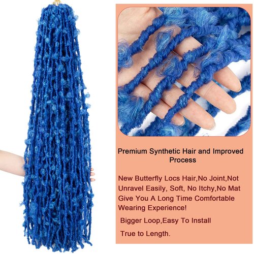 Ahrencan Blue Butterfly Locs Crochet Hair,30 Inch 5 Packs Pre Looped Distressed Faux Locs Crochet Hair For Women,Prelooped Soft Butterfly Locks Crochet Braids,Synthetic Braiding Hair(30”,5packs,Blue#)