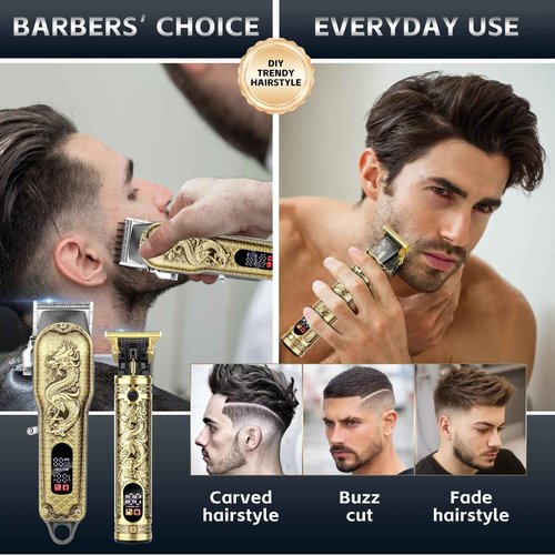 Electric Hair Clippers for Men, Professional Cordless Barber Clippers for Hair Cutting & Grooming, Hair Trimmer Barber Clippers Set with LCD Display & Guide Combs for Family Grooming