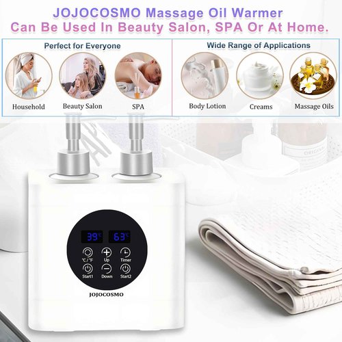 JOJOCOSMO New Dual Control Massage Oil Warmer with Four Body Liquid Bottle Dispensers, Shampoo Heater Form 86 to 149 ℉, Reserve Heating time, for Salon, Home,SPA Essential Oil Lotion Warmer