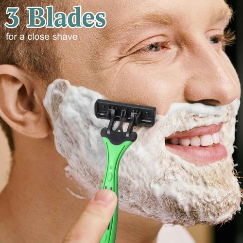 Wovnet 32 Pcs Men's Disposable Razors Bulk 3 Blade Shaving Razors for Sensitive Skin Comfortable Head Shave Christmas Gifts