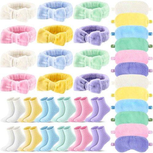 Yearntown 36 Pcs Sleepover Party Supplies for Women Spa Headbands Plush Eye Masks Fuzzy Socks for Slumber Party Favors Sleepover Shower Gifts