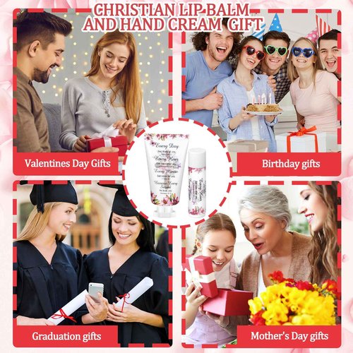 Swiffen 24 Sets Christian Hand Cream and Lip Balm Gift Set Christmas Christian Gift for Women Travel Size Hand Lotion Bible Verse Lip Balm Bulk for Baby Bridal Shower Mom Holiday Gift(Stylish)