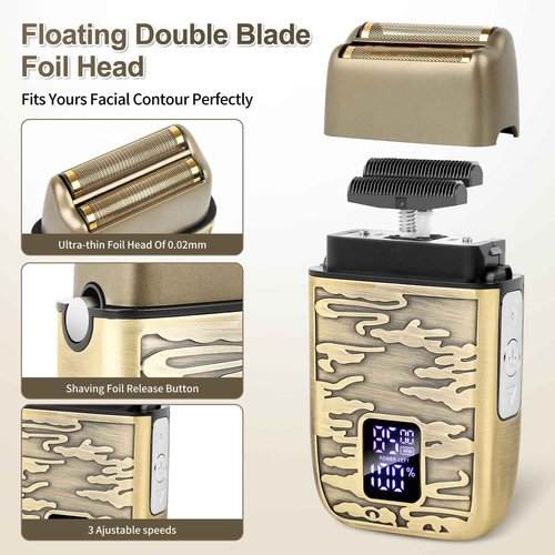 Electric Foil Shaver for Men, T-Blade Beard Trimmer Razor Nose Hair Trimmer Set, Cordless Rechargeable Beard Trimmers Professional Hair Clippers Kit with LCD, Gifts for Men Him Dad Fathers Day