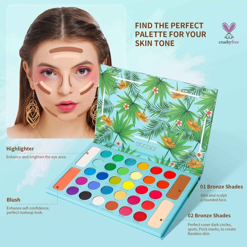 Docolor 15 Pcs Colourful Makeup Brush Set + 34 Colors Tropical Eeyshadow Palette Pigmented Matte Shimmer Metallic Blendable Soft Cream Powder Makeup Eye Shadow Palettes for Christmas Gift